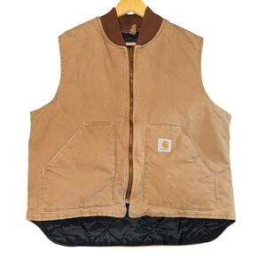 Vintage Carhartt XL VQ186 Duck Canvas Quilted Insulated Work Vest USA Distressed
